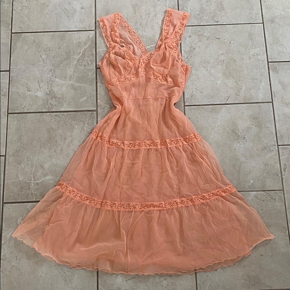Seamprufe Deadstock Peach Lace Lingerie Dress